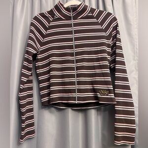 Nike tight fit women’s brown stripe full zip top size medium #09